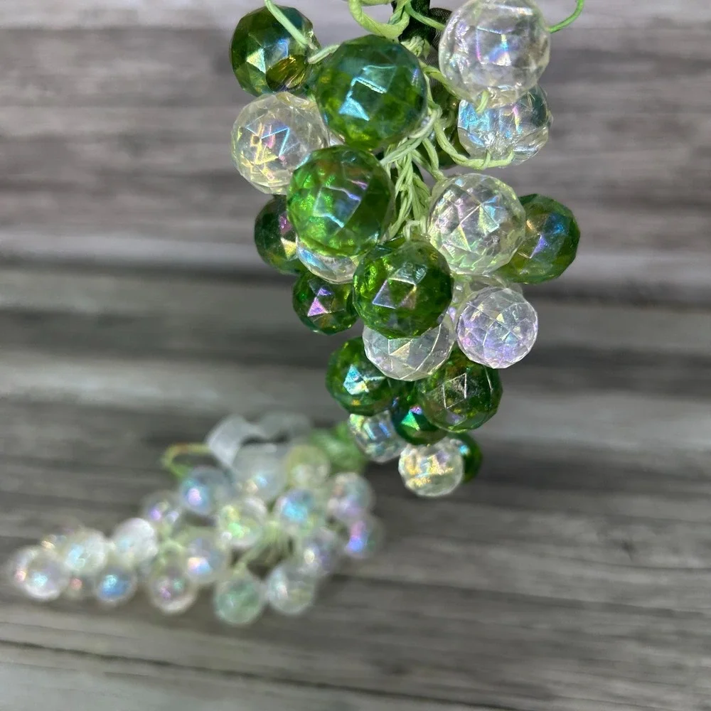 Lucite Grape Clusters Faceted Clear Green Lot Acrylic Faux Fruit Vintage MCM